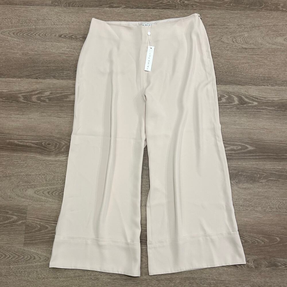 Trina Turk Bahooka Wide Leg Cropped Pant Ecru Size 10 NWT Cuffed Hem - Picture 6 of 15